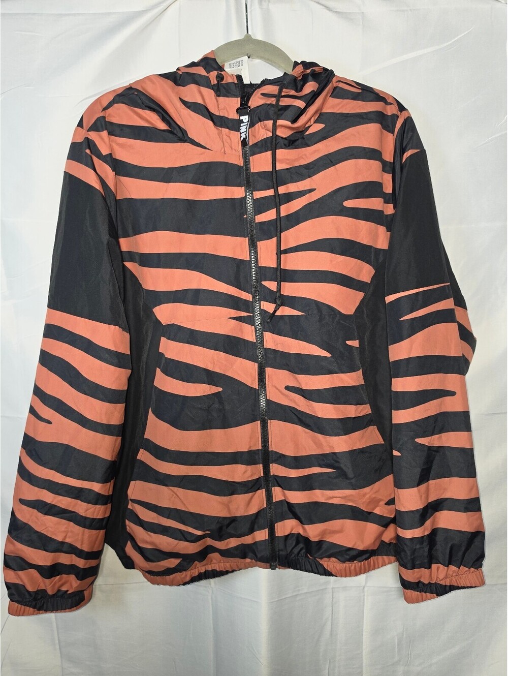Victoria’s Secret PINK Women’s Large Black Coral Tiger Stripe Hooded Zip Jacket